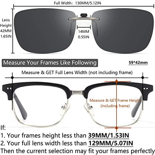 CAXMAN Polarized Clip On Sunglasses Over Prescription Glasses Men Women Compact Fit Non-Flip Up