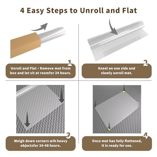 Office Chair Mat for Carpeted Floor, 63"x51" Clear Desk Mat for Carpet Large Protector Floor Mat On Low Pile Carpets, Easy Glide Rolling Plastic Floor Mat, Computer Chair Mat for Home Office