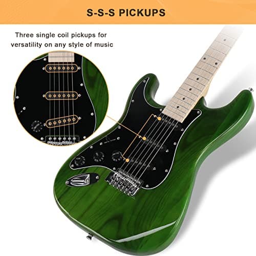 GLARRY Full Size Electric Guitar for Music Lover Beginner with 20W Amp and Accessories Pack Guitar Bag (GREEN, Left Handed 39")