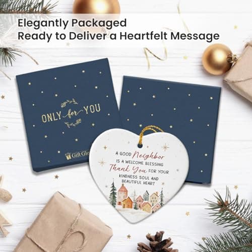 Neighbors Ornament 2025 - Thank You Gifts for Good Neighbors and Friends Next Door, Xmas Appreciation Gift for Women Man, Ceramic Ornaments for Christmas Tree Decor, Cute for Neighbor