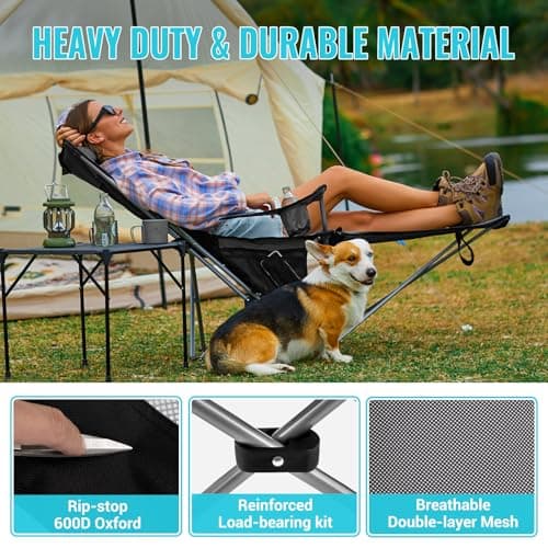 #WEJOY 2-in-1 Reclining Camping Chair with Footrest for Adults Folding Lounge Chair with Adjustable Backrest Lightweight Camping Chairs Heavy Duty Camp Chairs for Outdoor