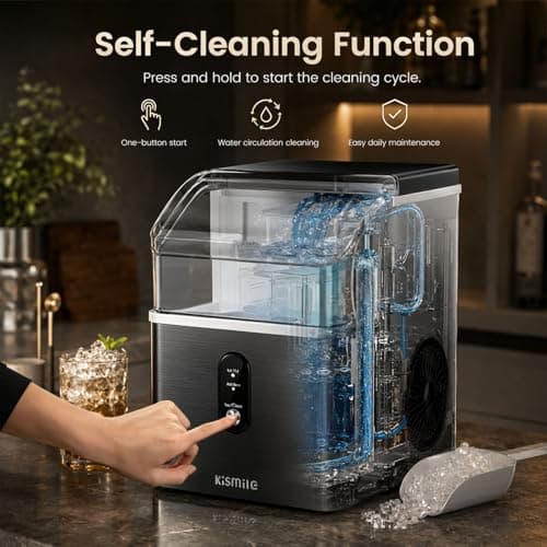 Kismile Nugget Ice Maker Countertop, 35Lbs/24H Pebble Ice Maker with Chewable Pellet ice, First Ice in 7 Mins, Self-Cleaning Ice Machine with Removable Basket for Home & Kitchen(Black)