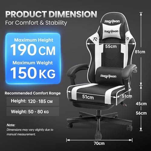 Gaming Chair for Adults Gamer Game - Ergonomic Gaming Chair with Footstool, Headrest, and Lumbar Support Height Adjustable Leather Game Chair’s 200 KG Load Bearing Capacity White