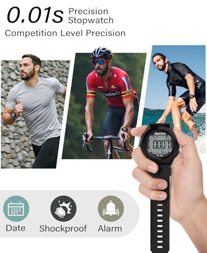 SOCICO Mens Digital Watch Sports Waterproof Outdoor Large Face Military Watches with Stopwatch Back Light Alarm Date Display