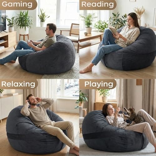 YuppieLife Large Foam Filled Bean Bag Chairs for Kids Teenagers Adults Living Room Gaming Relaxing 4F Machine Washable Lazy Sofa（Dark Grey