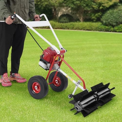 4 Stroke Gas Powered Lawn Sweeper,23.6 Inch Hand Push Sweeper for Leaves and Debris, Hand Push Yard Cleaner with Adjustable Handle for Driveway, Patio, Artificial Grass