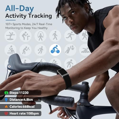 Smart Bracelet for Men Women，Health Activity Fitness Trackers with Continuous Heart Rate Monitor, 24/7 Sleep Tracking, 120+ Sport Modes, 30-Day Battery Life,Includes 2 Replacement Bands(Black)