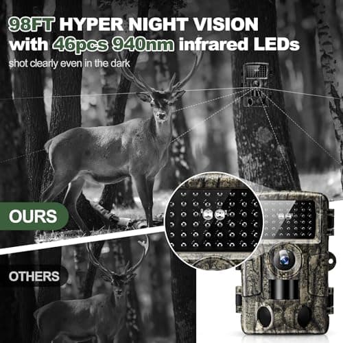 4K 60MP WiFi Trail Camera,Game Cameras with Night Vision Motion Activated Waterproof,Suitable for Outdoor Wildlife Detection, Monitoring Home Security
