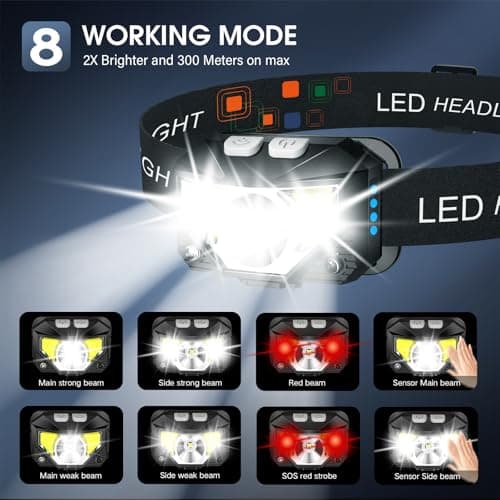 LHKNL Headlamp Flashlight, Lumen Ultra-Light Bright LED Rechargeable Headlight with White Red Light, 2-Pack Waterproof Motion Sensor Head Lamp,8 Modes for Outdoor Camping Running Hiking Fishing