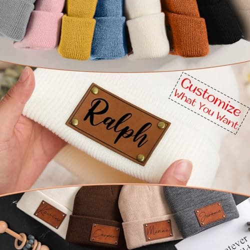 Custom Toddler Baby Beanies, Mama Mini Matching Hats, Leather Patch Baby Knit Hats, Winter Beanies for Infant, Kids Adults