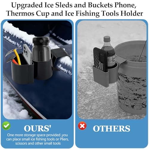Upgraded Ice Fishing Sled Phone,Drink and Tool Holder 3 in 1 Plastic Ice House Sled Rod Holder Hands-Free Ice Fishing Bucket Holders Rack Gear Accessories Sturdy for Ice Sled Men Birthday Gift Black