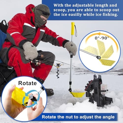 Huntury Retractable Ice Fishing Scoop Skimmer, Ice Scooper, Long Length, and Larger Spoon, No More Bending Over to Scoop Out Ice While Ice Fishing