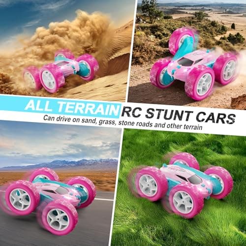 RC Cars, Pink Remote Control Car for Girls, 2.4 GHZ Double Sided RC Stunt Car 360° Rotating Remote Control Crawler with Headlights Car Toys for 6 7 8 9 10 11 12 Girls Birthday Gift Grandkids