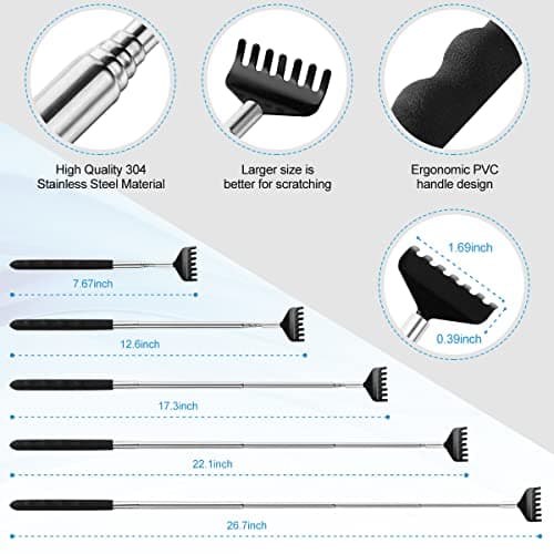 3 Pack Different Back Scratcher Metal Portable Telescoping with Rubber Handles, Extendable Back Massager Tool with Beautiful Box, Stocking Stuffers for Men Women Kids Adults (Black)