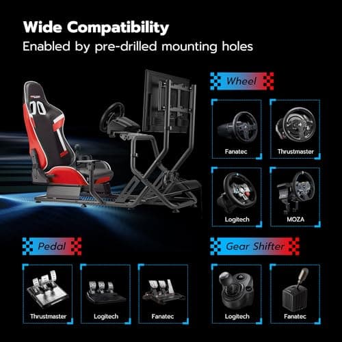ARES WING Racing Simulator Cockpit with Monitor Mount and Seat, Formula and GT Sim Racing Cockpit Compatible with Fanatec, Thrustmaster, Logitech, Moza Racing Games on PS5, PS4, Xbox and PC