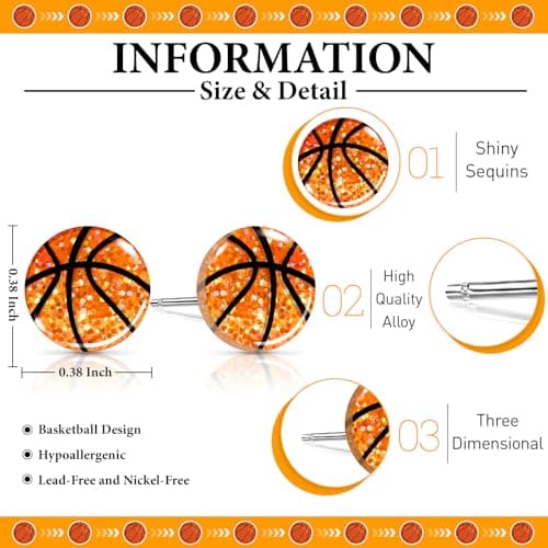 Basketball Earrings for Women Sparkly Basketball Earrings Round Stud Earrings Sport Lover Holiday Party Jewelry for Women