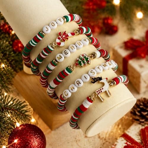 Christmas Festive Gifts for Women Adults - Xmas Sweater Dresses Shirts Outfits Accessories | Christmas Party Favors Supplies OHOME Stocking Stuffers - 6 Pack Christmas Bracelets for Teens Girls Women B0H492897X