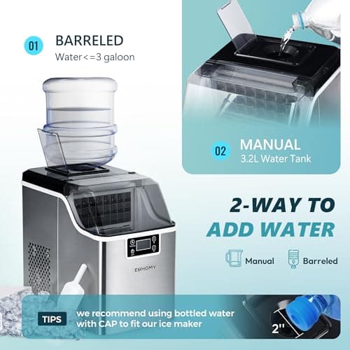 EUHOMY Ice Cube Maker Machine Countertop, 2 Ways to Add Water, 45Lbs/Day 24 Pcs Ready in 13 Mins, Auto-Cleaning Portable Compact, with Ice Scoop & Basket, Perfect for Home/Kitchen/Office/Bar (Silver)