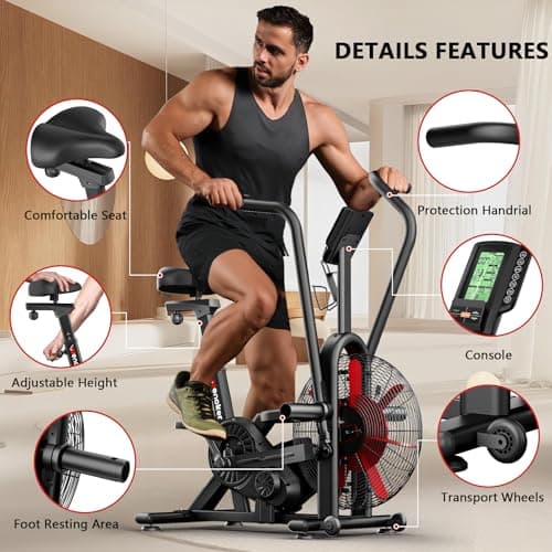 Air Bike, Wenoker Exercise Bike Air Resistance Stationary Bike for Home, Indoor Bike with Dual Action Handlebars, APP Connection Customizable Monitor