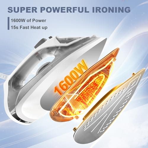 OSTBA 1600W Steam Iron for Clothes with Rapid Heating Nonstick Soleplate, Precise Thermostat Dial, Self-Cleaning, Anti-limescale, Drip Stop Function, 300ml Water Tank Clothes Iron
