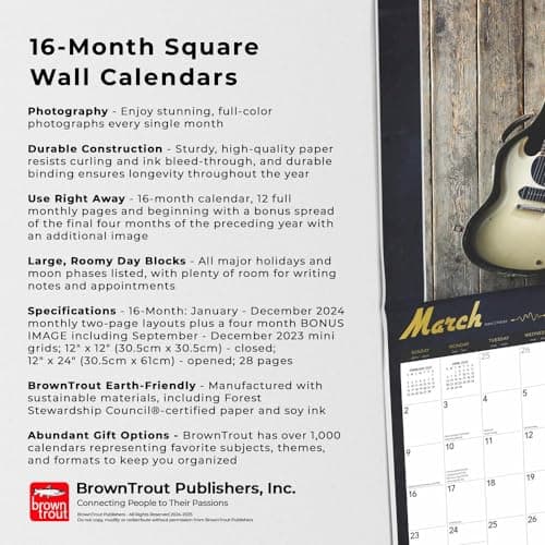 Electric Guitars | 2025 12 x 24 Inch Monthly Square Wall Calendar | Foil Stamped Cover | Plastic-Free | BrownTrout | Instrument Entertainment