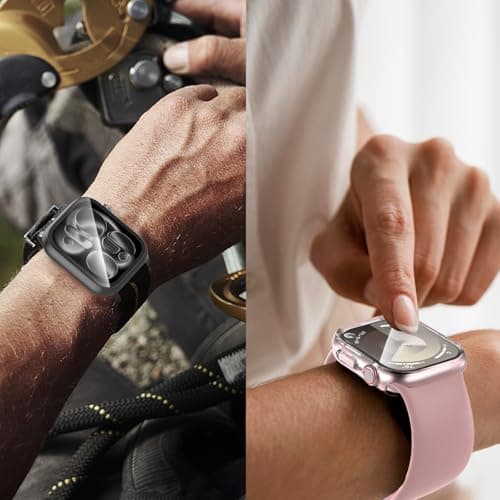 [6 Pack] Case for Apple Watch SE 3/SE 2nd Gen Series 6 5 4 SE 44mm Screen Protector with Ultra-Thin Tempered Glass, Full Coverage Anti-Scratch Hard Face Cover for iWatch 44 mm