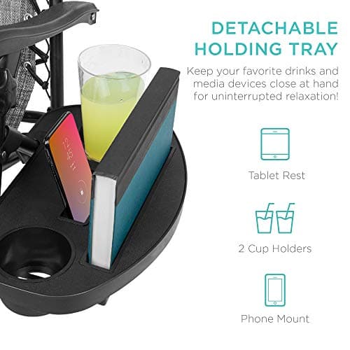 Best Choice Products Set of 2 Adjustable Steel Mesh Zero Gravity Lounge Chair Recliners w/Pillows and Cup Holder Trays - Gray