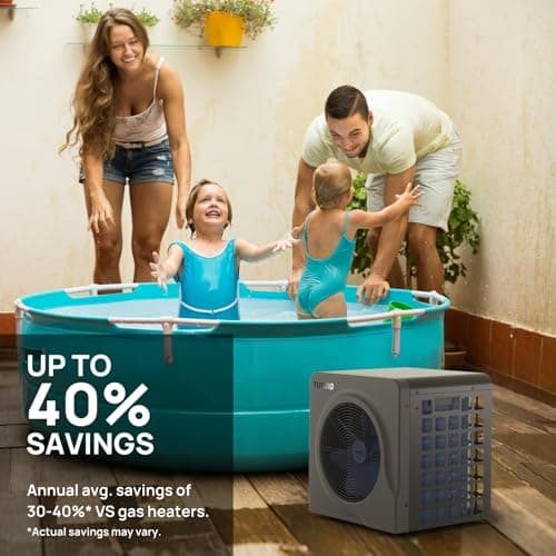 TURBRO 18,000 BTU Swimming Pool Heat Pump, Electric Pool Heater for Above-Ground Pools and Spas up to 6,000 Gallons, Titanium Heat Exchanger, 5.5 COP, IPX4-Waterproof, 110-120V, Manatee M18