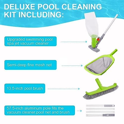 Sepetrel Deluxe Swimming Pool Cleaning Kit with Spa Jet Vacuum Cleaner,Brush, Semi-deep Skimmer Net & Adjustable 57.5-inch Pole,Ideal for Cleaning Above Ground,Inflatable Pools