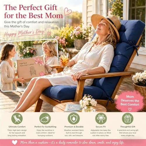 High Back Patio Chair Cushion, Outdoor Adirondack Chair Cushion Thick Seat Pad, Indoor Outdoor Chair Pad for Garden Furniture, 49x20x5 Inch, 2Pack (Blue)