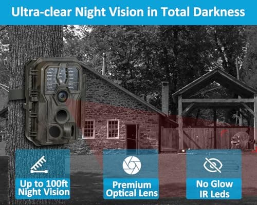 GardePro E5S Trail Camera (Non-Cellular, Non-WiFi), 64MP Photo & 1296P HD Video, 0.1s Trigger, 100ft No-Glow Night Vision, Motion Activated Wildlife Camera