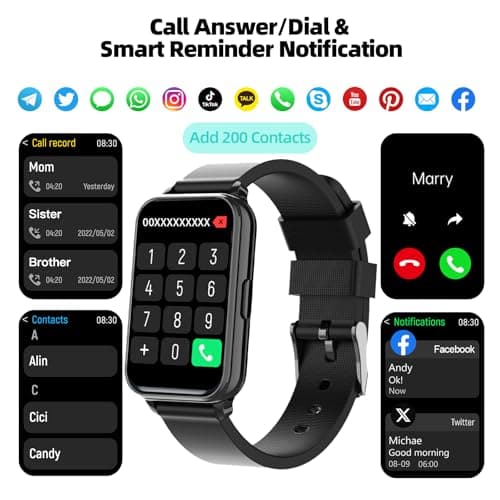 Smart Watch Fitness Tracker Make/Answer calls for Women Men with Heart Rate Blood Oxygen Sleep Monitor Sports Modes Step Calorie Counter IP68 Waterproof for Android Phones iPhone (Rectangle, Black)