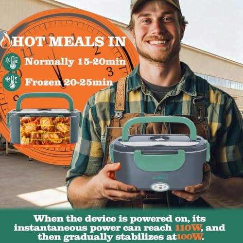 Buddew Electric Heated Lunch Box, 100W Fast Heating, 1.5L Food-Grade 304 Stainless Steel, 12V/24V/110V Portable Food Warmer for Car Truck Office Adults, Lonchera Electrica Portatil (Green) B09G2X39MK
