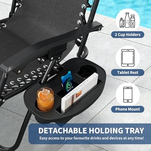 Garvee Zero Gravity Chair Set of 2, Patio Lounge Chair Outdoor with Pillow & Cup Holder Tray, Adjustable Reclining Chair, Folding Portable Camping Chair for Deck, Beach, Yard, Garden - Black