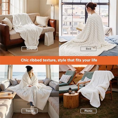 Bedsure GentleSoft White Throw Blanket for Couch - Cozy Blanket for Women, Cute Fleece Throws for Girls, Teacher Gifts Birthday Gifts for Women Men Mom, Room Home Dorm Decor, Off White, 50x60 Inches