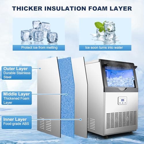 90LBS/24H Commercial Ice Maker Machine, Undercounter or Freestanding Stainless Steel Ice Machine with 25LBS Storage, 32 Cubes/Cycle, Self-Cleaning & Quiet Operation for Home, Bar, Restaurant