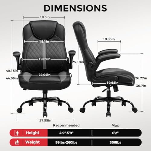 COMHOMA Office Computer Gaming Chair Ergonomic Desk Chair for Adults with Lumbar Support Flip-Up Arms Adjustable Height Swivel Wheels PU Leather Executive Design for Short People Use, Gray