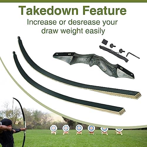 Black Hunter Takedown Recurve Bow, 60" Right Handed & Left Handed Archery Recurve Bows with Ergonomic Design for Adults Beginners to Advanced Outdoor Practice & Hunting (25-60 lbs)