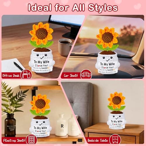 Gifts for Wife Her from Husband, To My Wife Handmade Crochet Mini Sunflower Doll, Valentines Anniversary Wedding Birthday Romantic Gifts for Women Her, Mothers Day I Love You Cute Sweet Gift for Wifey B0FBGBBDMK