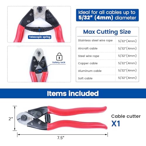 Cut up to 5/32"(4mm) Wire Ropes and Cables, For Cable Railing & Bicycle Brake Repair & Other DIY Projects, Neatly Cutting Muzata Cable Cutter for Cutting up to 5/32" Wire Ropes and Cables CR12 B06XCX2LL7