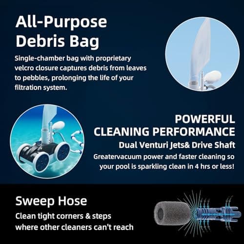 MAKHOON Upgrade Pool Pressure Side Sweeper – Professional Pool Cleaner for Efficient Swimming Pool Cleaning, Stable 4-Wheel Structure Design