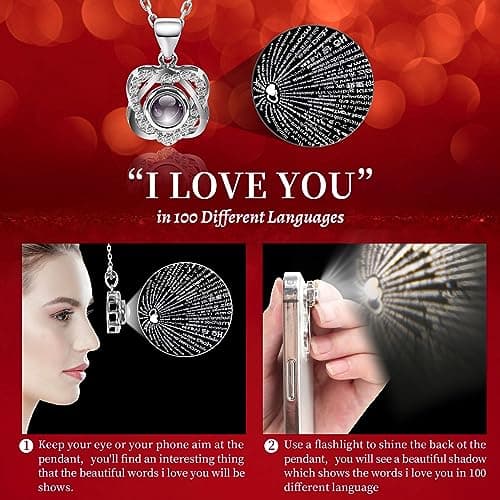 Preserved Red Real Rose with Heart I Love You Necklace -Eternal Flowers Rose Birthday Gifts for Women Her Mom Wife Girlfriend Grandma on Valentines Mothers Day Christmas Anniversary Romantic-Red