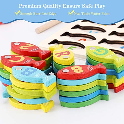 Magnetic Wooden Fishing Game Toy for Preschoolers, Alphabet Fish Catching Counting Games Puzzle with Numbers and Letters, Preschool Learning ABC and Math Educational Toys for 3 4 5 Years Old Kids B08JLSR6RN