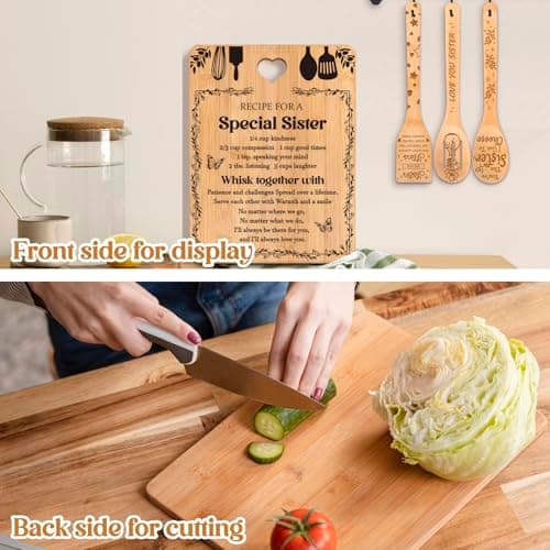 Gifts for Sister - "Recipe for a Special Sister" Sister Birthday Gifts Cutting Board Set, Bamboo-Made Engraved Utensil Set Sister Gifts, Birthday Gifts for Sister from Sister