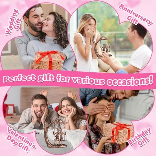 Anniversary Wedding Gifts for Couple/Her - Romantic Couple Statue in Love, Antique Bronze Metal Figurine Sweet Loving Together Iron Sculpture Decor, Gifts for Wife Husband Christmas