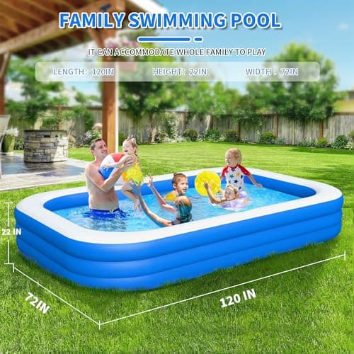 Inflatable Swimming Pool, Blow up Pool, Above Ground Swimming Pool for Family,Pool for Adults 120x 72 x 22 inch Full-Sized Inflatable Pool for Outdoors, Backyard