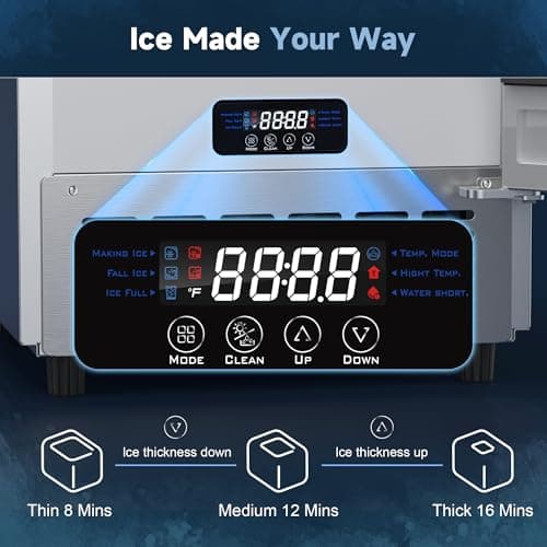 Coolski Under Counter Ice Maker Machine, Stainless Steel Built-in Freestanding Ice Maker for Commercial & Home Use, 80 Lbs/Day, 30 Lbs Storage, Self Cleaning, Thicknesses Adjustable