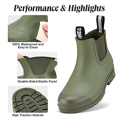 HISEA Women's Short Rain Boots Fashion Waterproof Chelsea Boots Ankle Garden Shoes for Ladies Non Slip Outdoor Work Booties Lightweight Rubber Rainboots with Comfort Insole