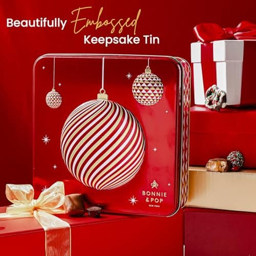 Christmas Chocolate Gift Basket– Holiday Ornament Gift Box with Assorted Christmas Candy – Holiday Food Gift Idea for Men, Women, Family, Corporate- Bonnie & Pop