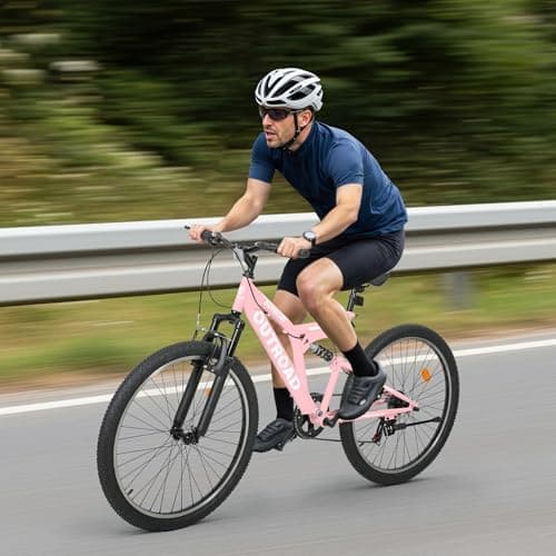 26 inch Mountain Bike Dual Full Suspension, Outdoor Hybrid Bikes,7-Speed/High-Carbon Steel, for Men Women Adult, MTB Bicycle with Suspension Fork,Sleek Colors